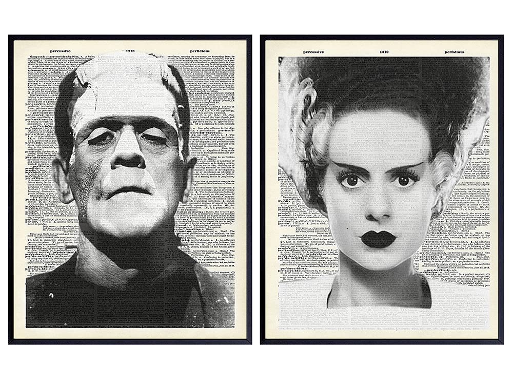 Frankenstein Decor - Frankenstein Poster Set 8x10 - Bride of Frankenstein - Home Theater Decor - Scary Horror Movies Wall Art - Goth Room Decor- Gothic Home Decor - Man Cave Decor - Vintage Hollywood