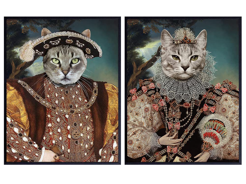 Medieval Renaissance Cats Wall Art Set - Cat Wall Decor - Cat Lover Gifts for Women - Cat Poster - Kitty Cat Decorations - Cute Kitten Decor - 8x10 Unique Cat Funny Art Prints