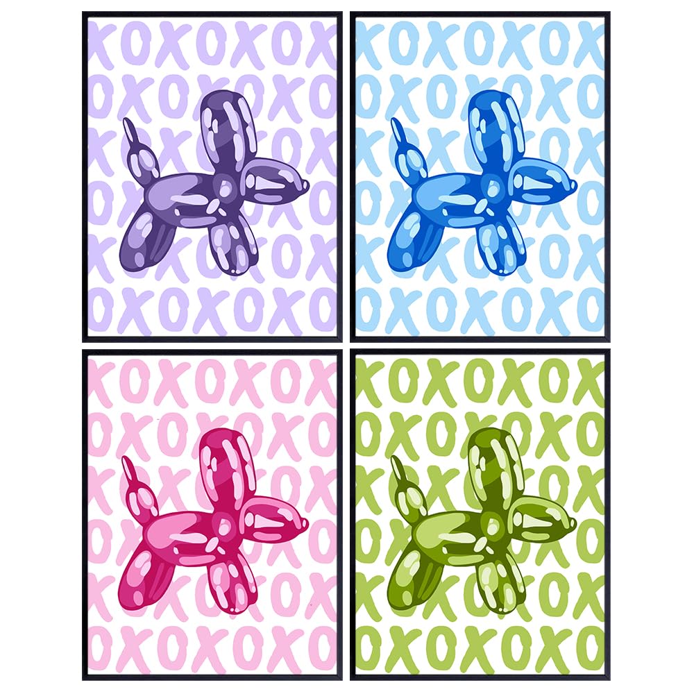 Balloon Dog Aesthetic Pop art - Minimalist Modern art - 70s Retro style Trendy Room Decor - Girls Bedroom Decor for Women - Teen Room Decor - Dorm Room - Wall Collage - Gallery Wall Art Set