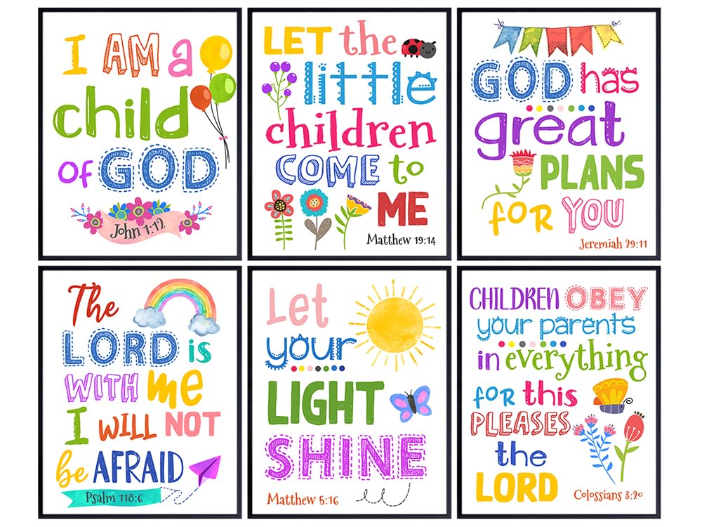 Christian Scripture Wall Art For Kids 11x14 - Inspirational Bible Verse Art - Religious Wall Decor for Boy, Girl Bedroom - Positive Christian Quotes - Aesthetic Wall Collage Set - Christian Gifts