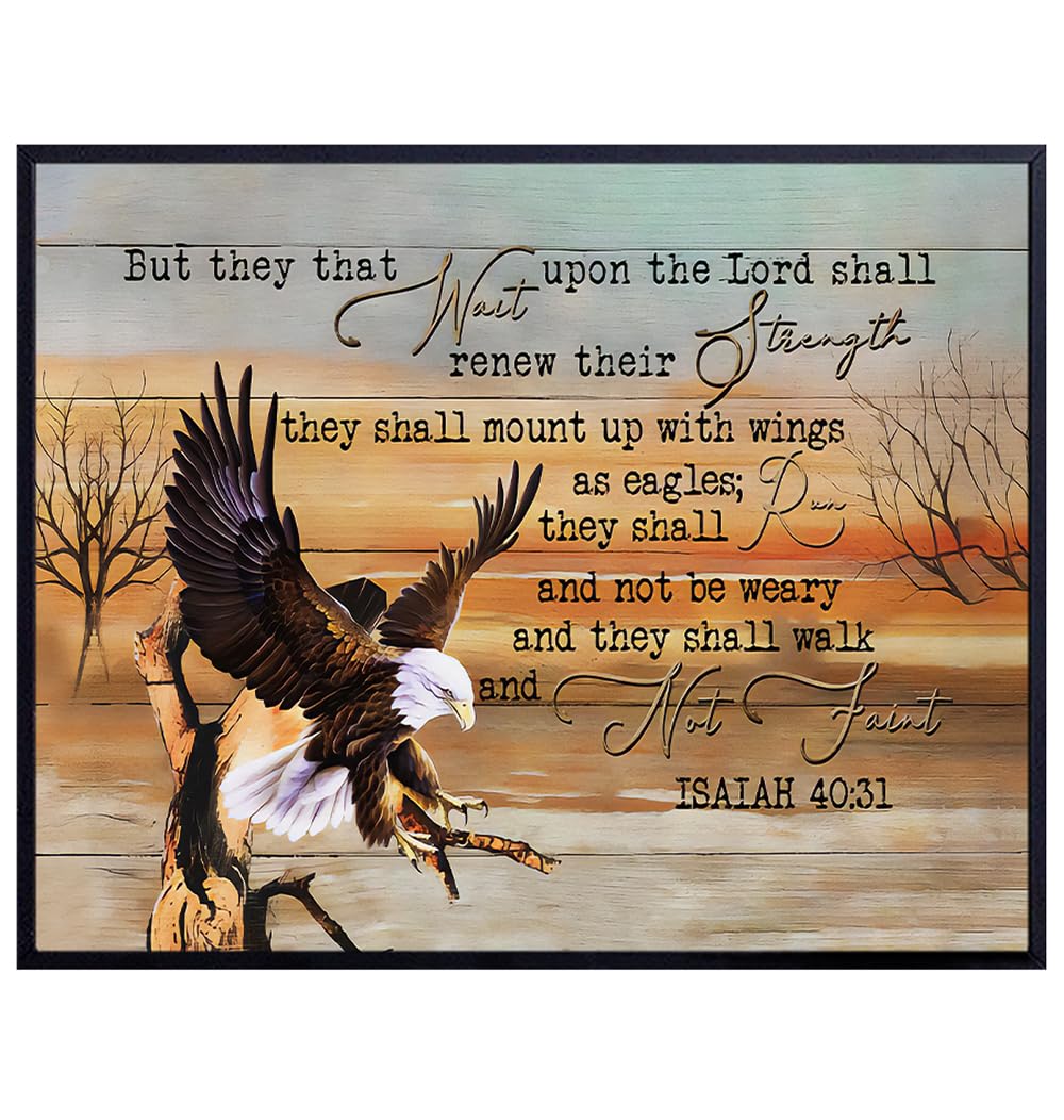 Boho-chic Christian Wall Art - Bible Verse Rustic Wall Decor - Jesus Christ Christian Gifts for Men Women - Farmhouse Living room Country Decor - Vintage spiritual Gifts - American Eagle Wall Decor