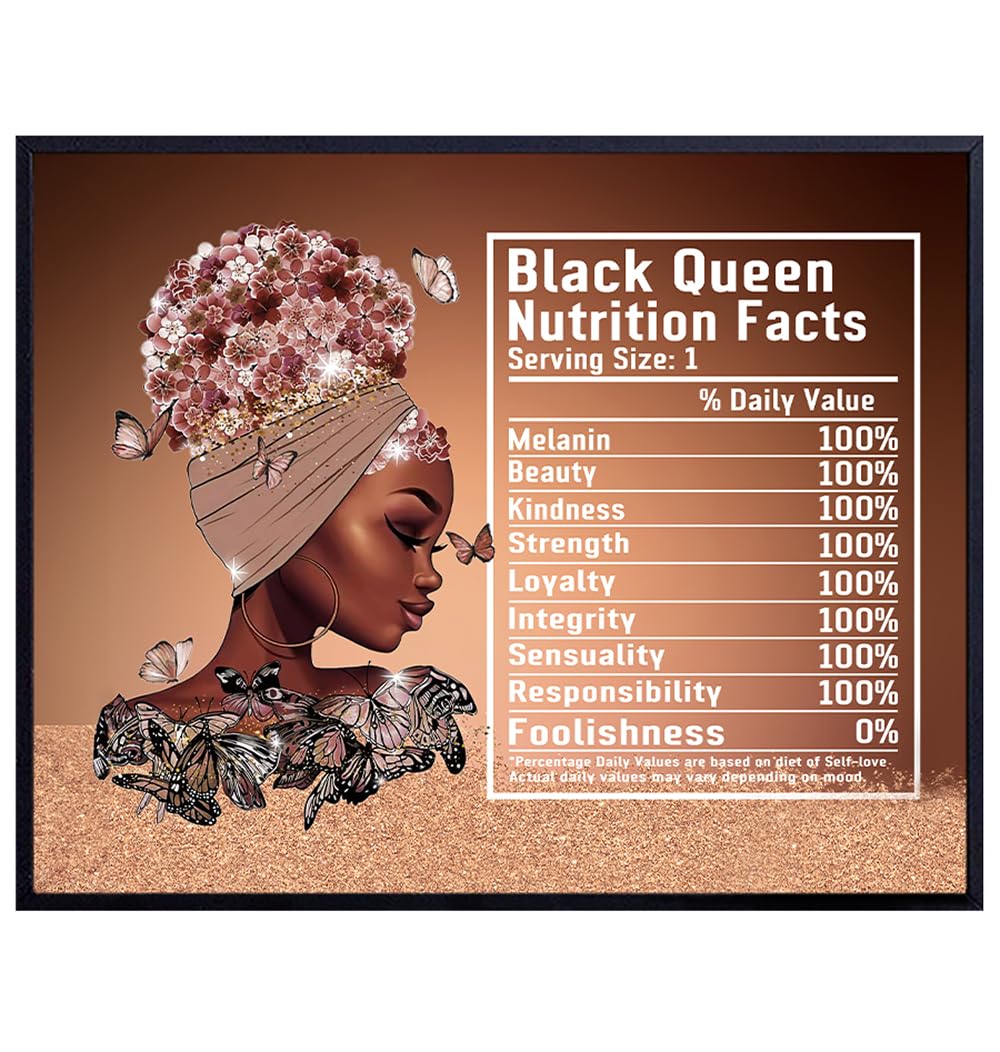African American Art positive Affirmations - Black Girl Inspirational Wall Decor - African Americans Black Wall Art - Empowered Women Motivational Wall Decor, Melanin Black queen - Encouragement Gifts