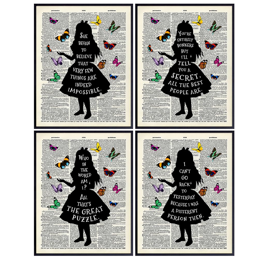 Kids Dictionary Art 11x14 - Alice in Wonderland Wall Art Set for Kids - Girl Room Decorations, Kids Bedroom Decor, Nursery Wall Decor - Wonderful Gift Idea - Girl Room Decor - Inspirational Quotes