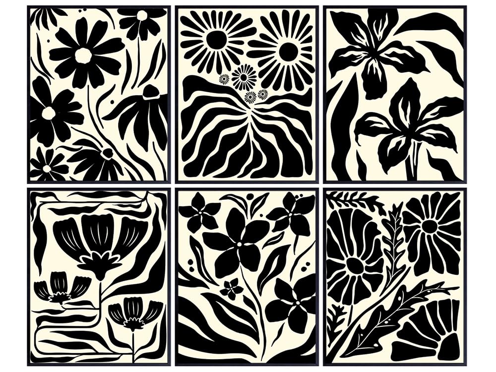 Black and White Wall Art &amp; Decor - Black Wall Art - Black and White Bathroom Decor - Black Bathroom Decor - Minimalist Wall Art - Aesthetic Wall Art - Abstract Art - Flower Market Poster Set UNFRAMED