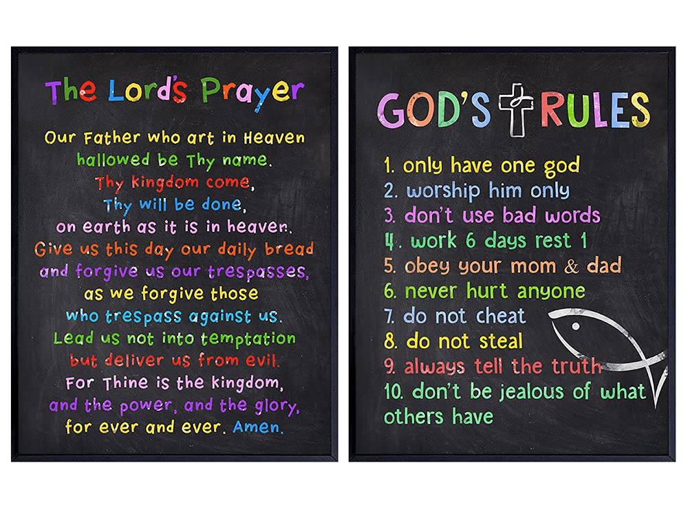 Lords Prayer Wall Decor - Ten Commandments Wall Decor - Religious Decor - Christian Wall Art - Kids, Boys Room, Girls Bedroom, Toddler Room, Nursery - Catholic Gifts - Blessed Inspirational Scripture
