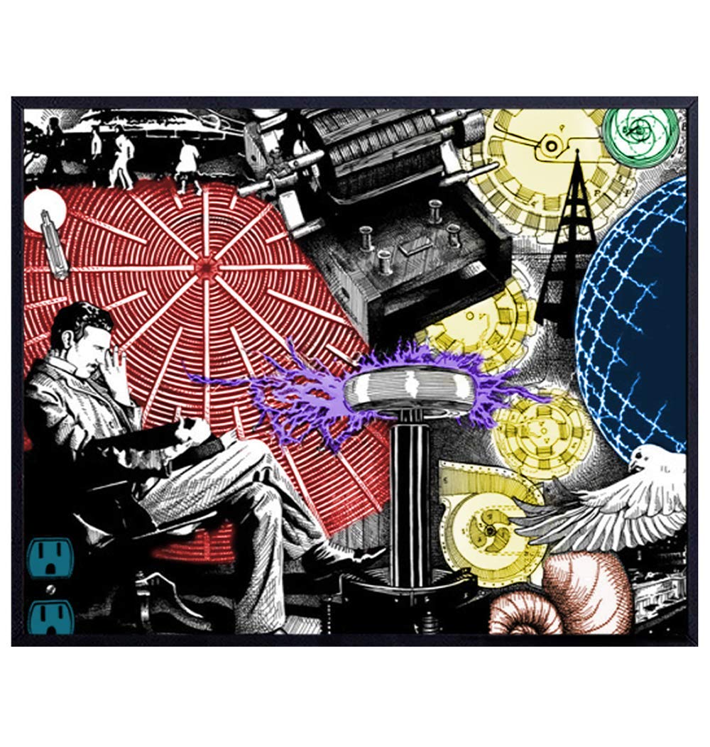 Nikola Tesla Poster - 8x10 Tesla Wall Decor - Modern Pop Art Wall Decor, Home Decoration for Living Room, Bedroom, Office - Cool Unique Gift for Electrical Engineer, Electrician, Men, Man, Husband