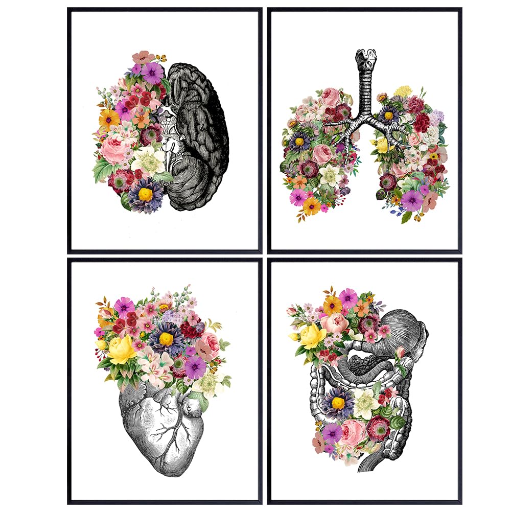 Steampunk Human anatomy Art Poster Set 11x14 - Unique Hospital Wall Decor for Doctor, Nurse, Physician - Great Nurse Gifts - Photos of Heart, Lungs, Brain, Intestines - Gothic Home Decor - Unframed