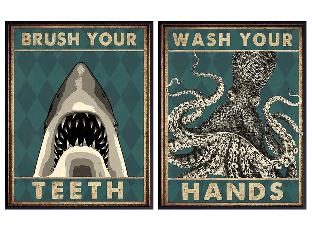 Kids Bathroom Decor - Bathroom Wall Decor - octopus Bathroom Wall Art - Bathroom Decorations - Ocean Beach Theme Nautical Bathroom Decor - Bath Accessories - Funny Bathroom Decor - Restroom Sign 8x10