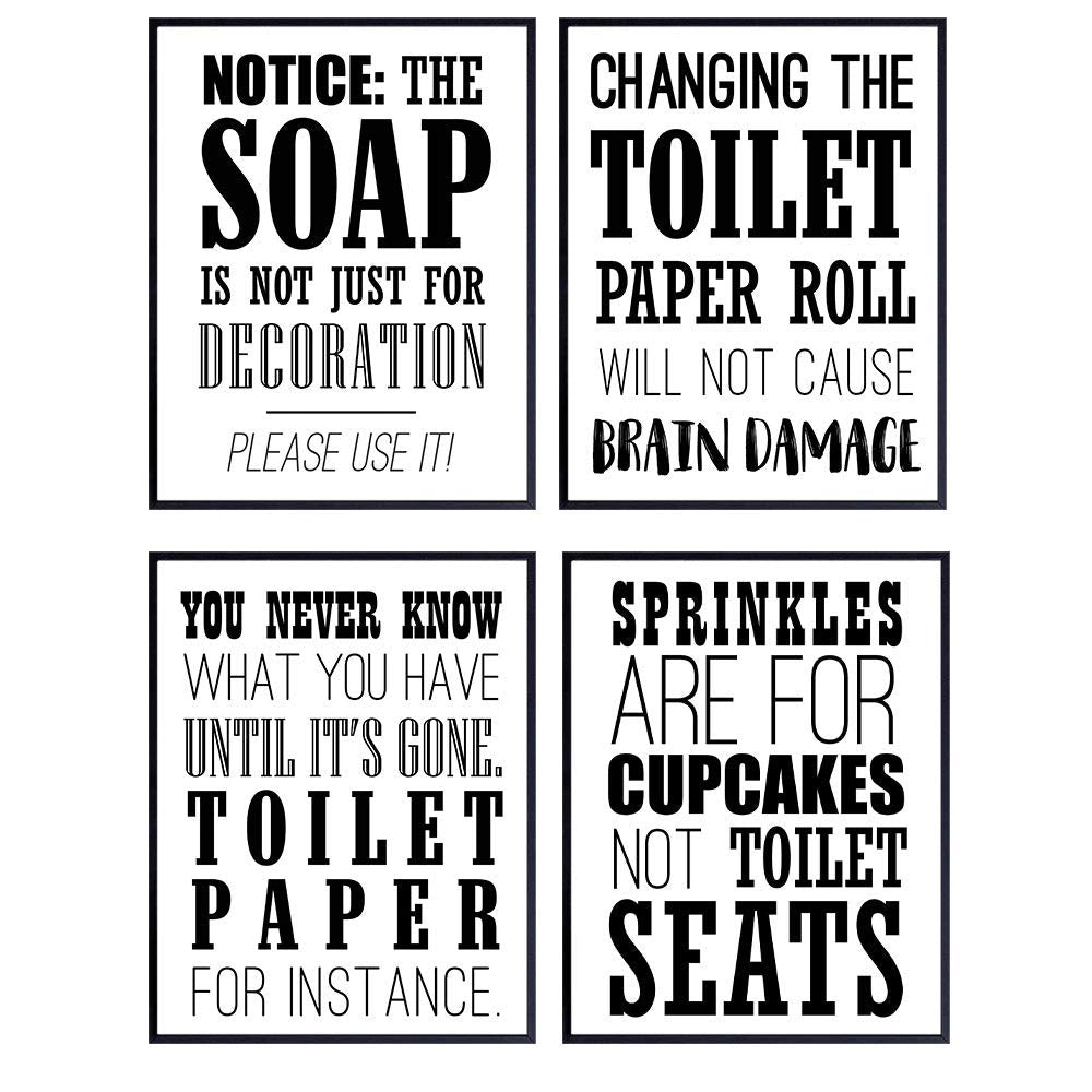 Original Bathroom Wall Art Set - Funny Typography 8x10 Photo Pictures for Bath Home Decor - Chic Affordable Gift - Unframed Poster Prints