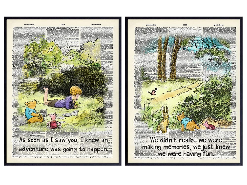Winnie Pooh Quotes Wall Decor - Gifts for Women, Nursery Wall Art - Baby Shower Gifts - Toddler, Baby Girls, Little Boys, Kids Bedroom Decor - Vintage Christopher Robin, Piglet