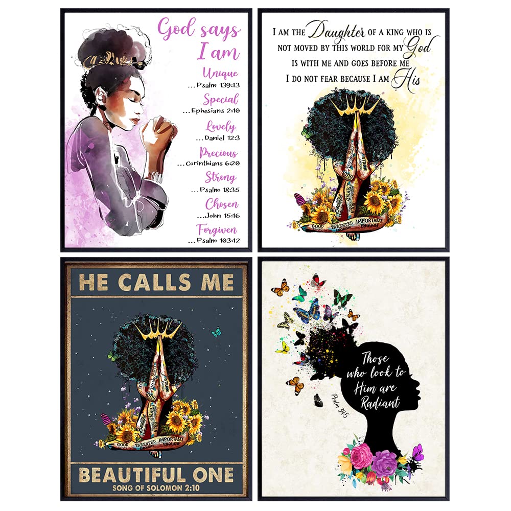 Religious Bible Verses Wall Art for African American Women - Spiritual Wall Decor for Black Girls Room, Teens Bedroom - Inspirational Positive Quotes Sayings - Christian Scripture Encouragement Gifts