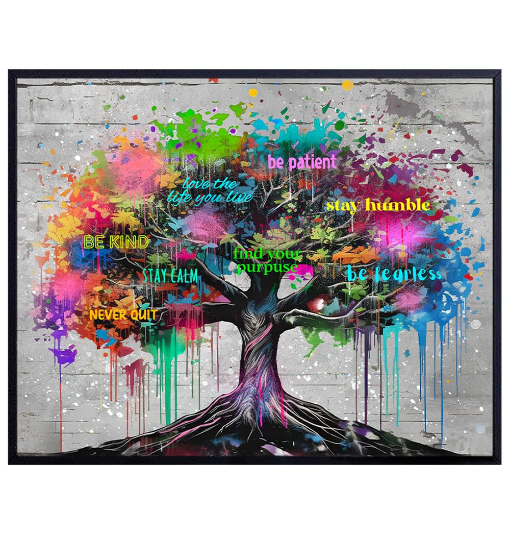 Inspirational Tree of Life Wall Art - Home Office Gifts for Women - Boss lady - Womens empowerment - Growth mindset - Success Wall Art - Graffiti Wall Decor - Banksy Wall Art - Motivational poster