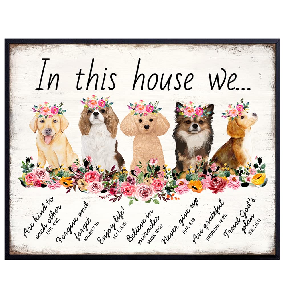 Christian Family Wall Decor - Inspirational Bible Verses Wall Art - spiritual Scripture Wall Decor - Godly Puppy Dog Lover Gift for Woman - Religious Saying - God Quotes Wall Decor - Family Wall Art