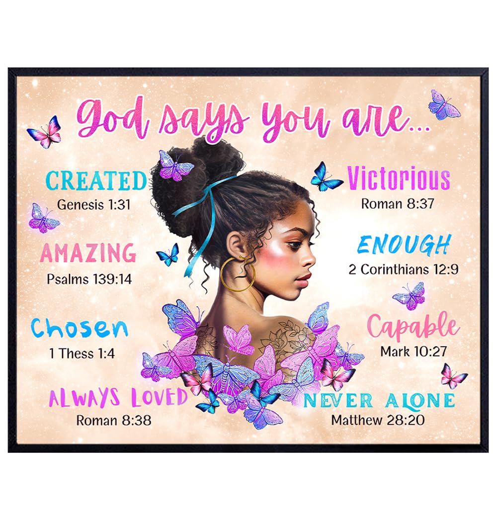 Bible Verse Inspirational Wall Decor - Black Girl Motivational Quotes Wall Art - Christian Gifts for Women - Girls Bedroom Decor African American Wall Art - positive Affirmations Scripture Wall Decor