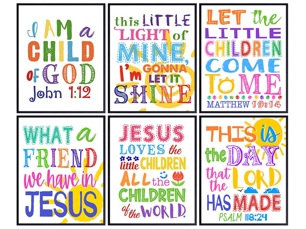 Christianity Religion Wall Art &amp; Decor - Christian Baby shower Gift - Kids Nursery Decor Set - God Scripture Bible Quotes decoration - Inspiration Saying - Jesus Wall Art Decor Pictures Poster Prints