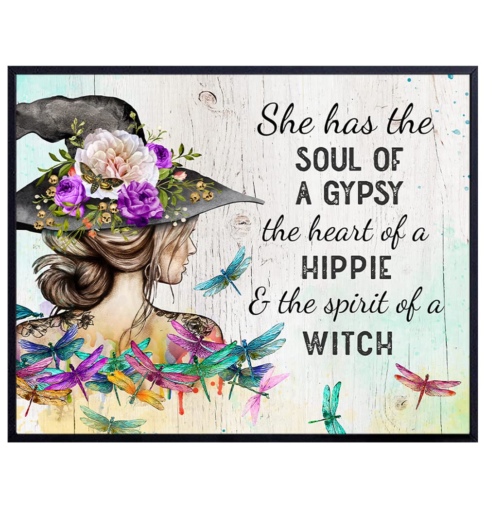 Hippie Witch Boho-chic Home Decor - Soul of a gypsy Wall Art - Witchy Room Decor for Women - Paganism Wicca Witchcraft Wall Art &amp; Decor - Pagan Decor - Shabby chic Boho Wall Art Poster 8x10 UNFRAMED