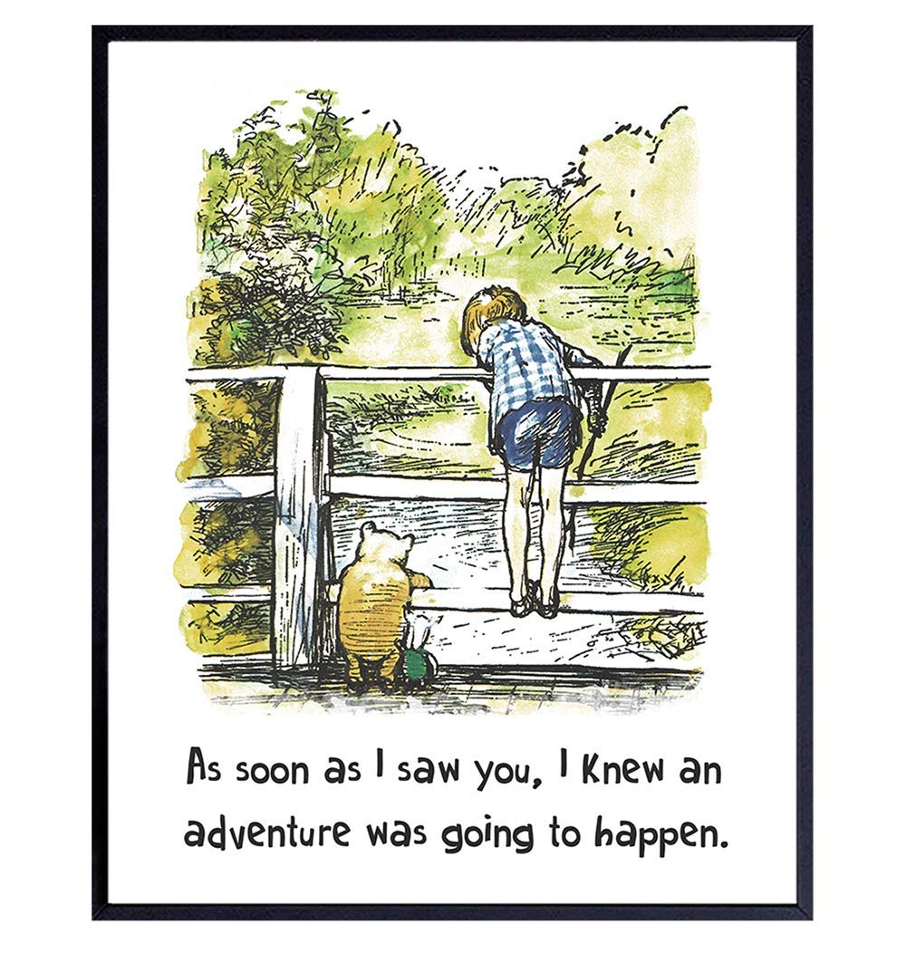Gift for Women, Baby shower Decorations - Vintage Nursery Wall Decor - Quotes Wall Art - Kids, Little Girl, Toddler, Baby Boy Bedroom Decor - Christopher Robin, Piglet Unframed