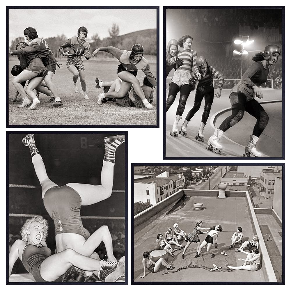 Lesbian Gifts &amp; Wall Decor - Feminist Sports Decor for Women, Teens, Girls - Home Gym Wall Decor - Football, WWF, Boxing - Lesbian Stuff - Gay Gifts for Girlfriend - Funny Vintage Photos