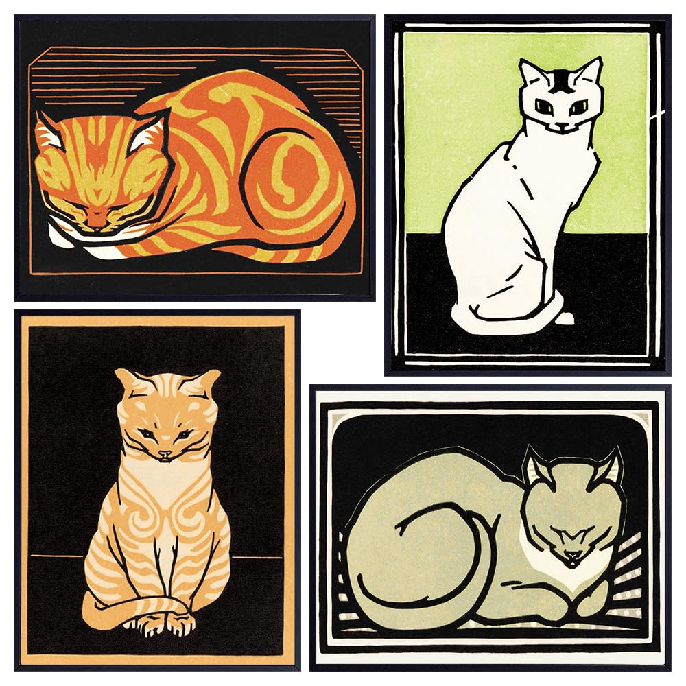 Cat Poster Set - 8x10 Cat Wall Art - Cat Wall Decor - Cat Lover Gifts for Women - Cat Vintage Decor - Cat Home Decor - Art Deco - Art Nouveau - Kitty Cat Decorations