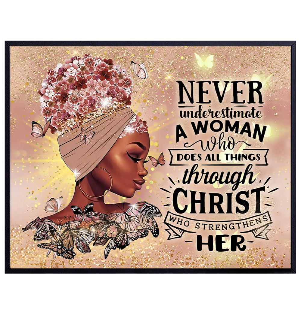 African American Wall Art for Black women - Christian Wall Art &amp; Decor - Inspirational quote Black Art - Religious positive Quotes Wall Decor - spiritual Wall Decor - Jesus Christ Motivational poster