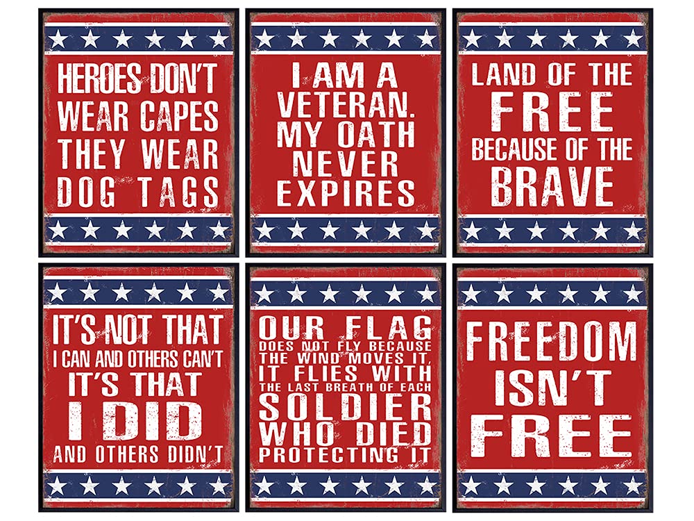 Patriotic USA Wall Decor - American Flag Wall Art - US Military Room Decoration - Veteran Gifts - Soldiers, Army, Air Force, Marines Corp, Navy, Vets, Men, Women - Rustic Americana Posters