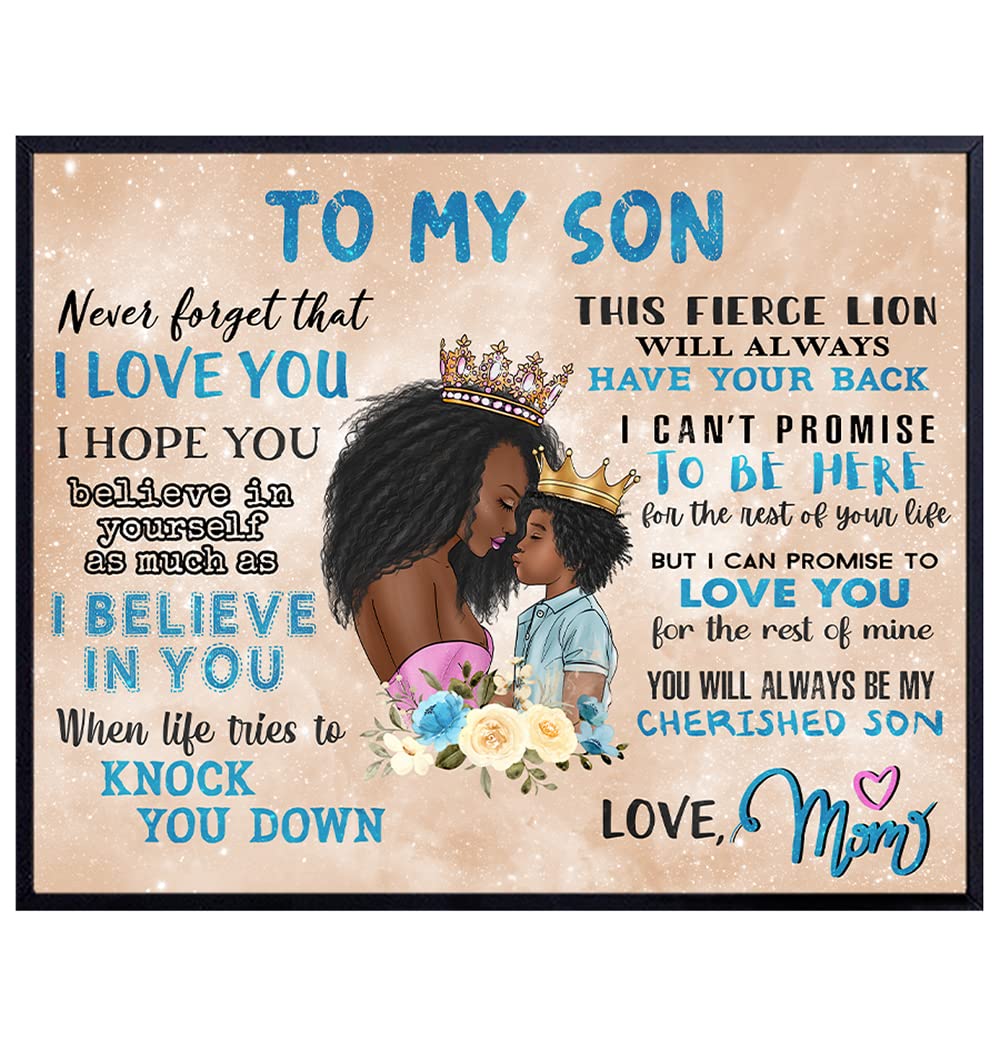 African Americans Mother Wall Art &amp; Decor - Black women Wall Art - Nursery Decor - Little Boy Bedroom Decor - Baby shower Gift - Mother Son Life Empowerment Inspirational Quotes Poster UNFRAMED 8x10