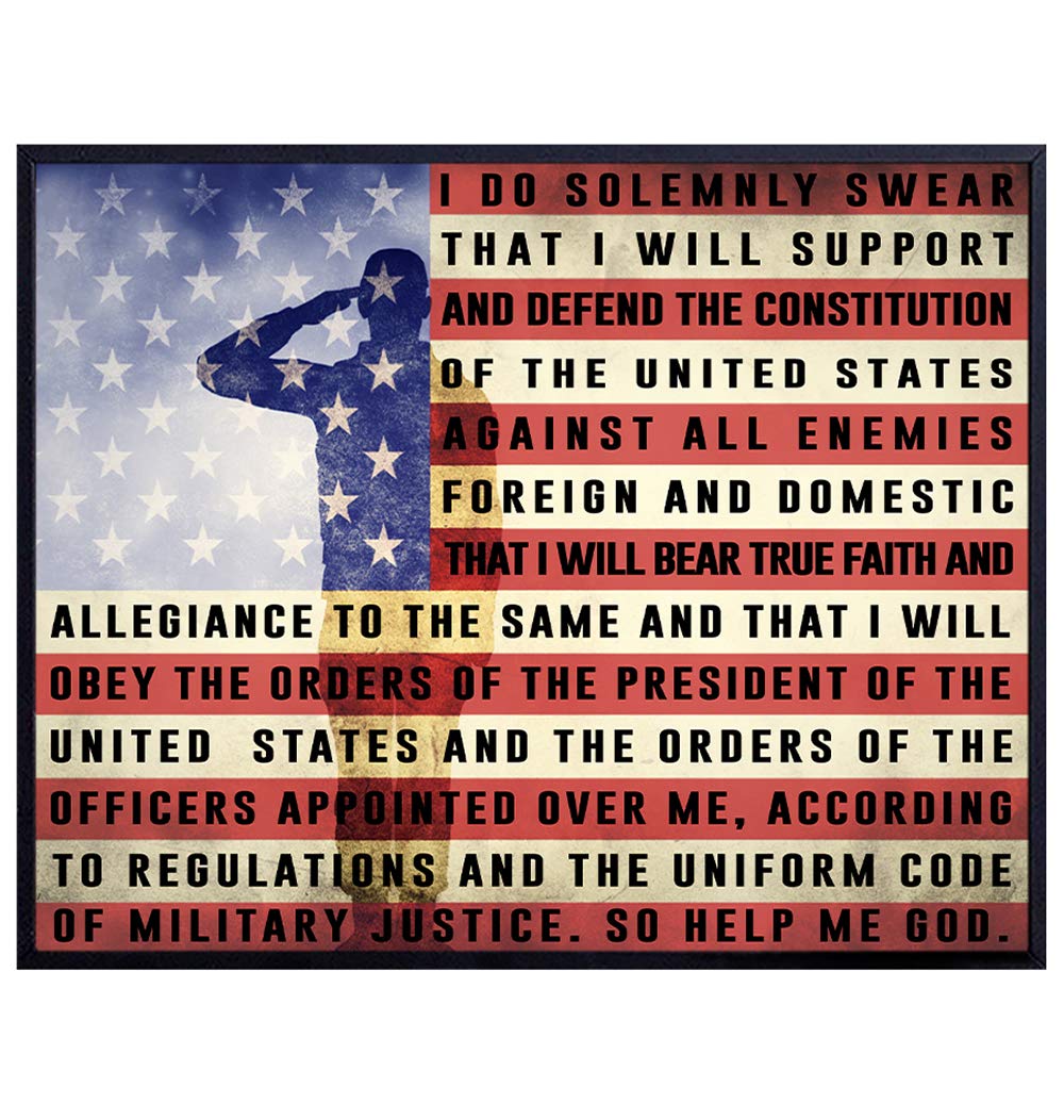Military Oath of Enlistment, American Flag Wall Art - 8x10 Photo - Gift for Patriotic Soldiers, Veterans, Vets, Soldier - Unframed Poster Picture Print
