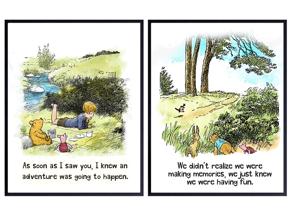 Nursery Wall Decor - Vintage Quotes Wall Art, Gift for Women - Baby shower Gifts - Toddler, Little Girl, Baby Boy, Kids Bedroom Decor - Christopher Robin, Piglet