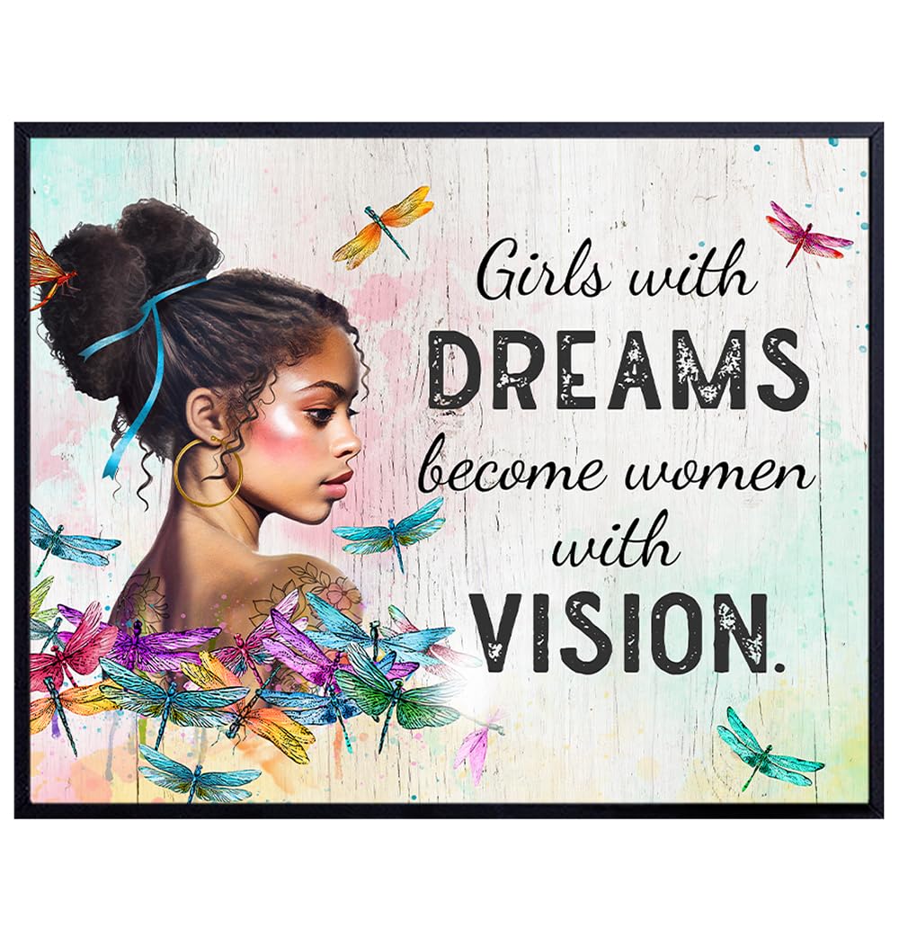 Inspirational Wall Decor for Black Girl - Dragonfly Boho Wall Decor for Women, Black women - Motivational Quote for Girls Bedroom, Apartment - Inspiration, Empowerment Black Art for African Americans