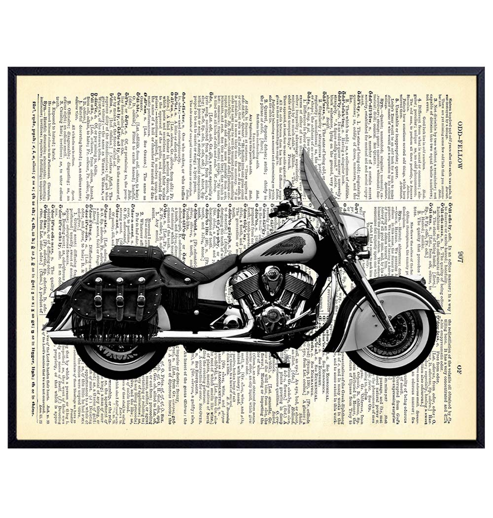 Indian Motorcycle Upcycled Dictionary Wall Art Print- 8x10 Vintage Unframed Photo - Perfect Gift For Bikers, Great For Home Decor