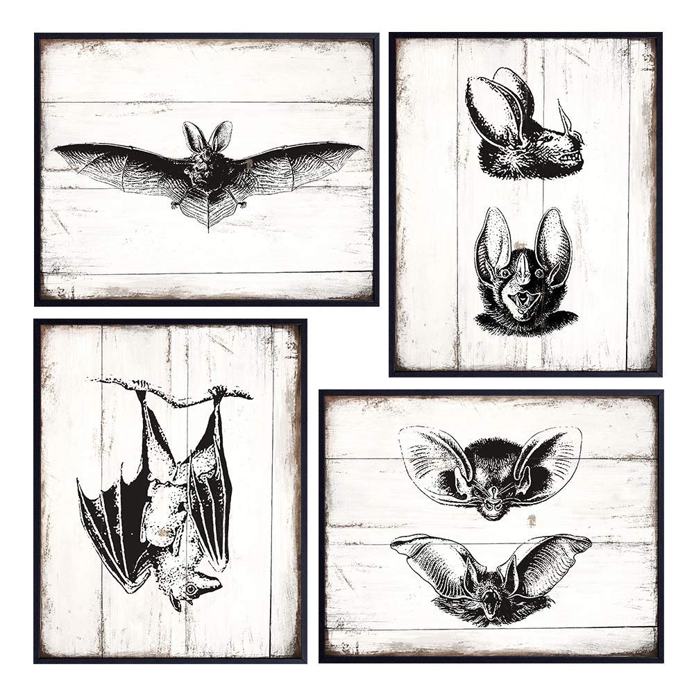 Goth Rustic Vintage Bats Wall Art Decor - 8x10 Retro Antique Style Decoration Poster Pictures Set for Home, Apartment, Office, Living Room, Bathroom, Bedroom - Gothic Gift for Men