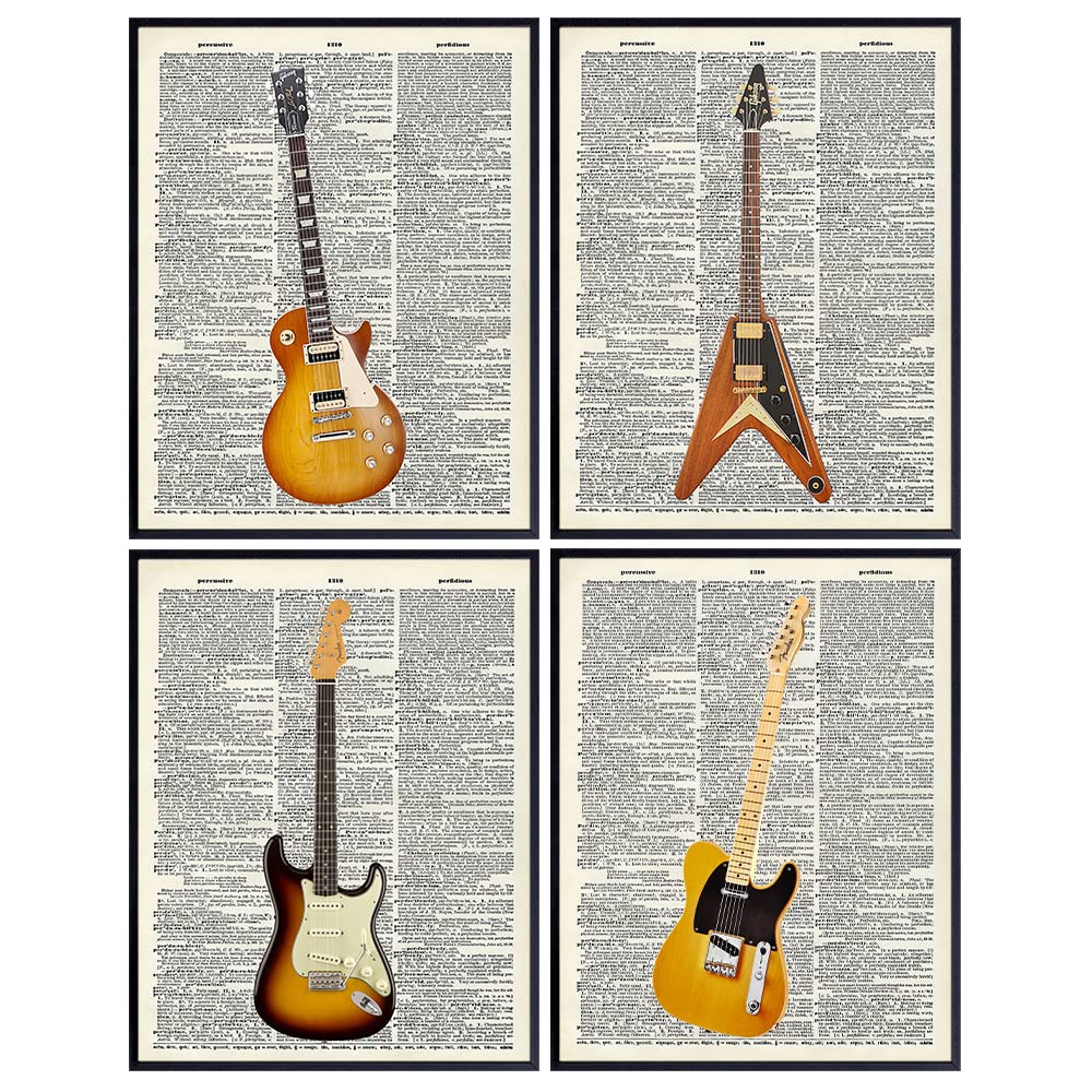 Iconic Guitars Wall Art Set - Vintage Guitars- Gift for Musician, Guitar Player, Musician - Wall Art Posters, Home Decor for Bedroom, Living Room - 8x10 Unframed