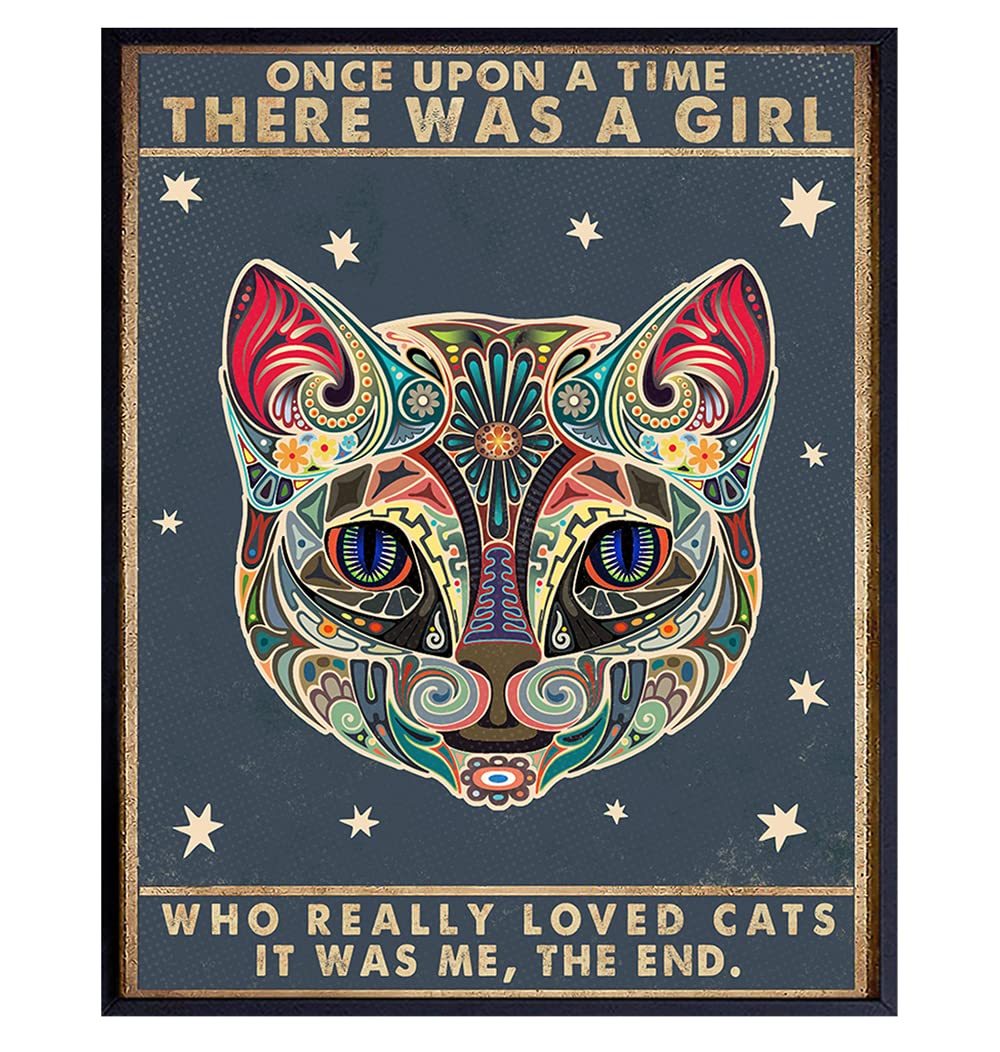 Cat Wall Art &amp; Decor - Cat Girl Poster - Cute Cat Lover Gifts for Women Girls - Black cat Aesthetic Room Decor - Cat Themed Gifts - Cat Lady Gift - Cat decoration - Yellowbird Art &amp; Design Home Decor