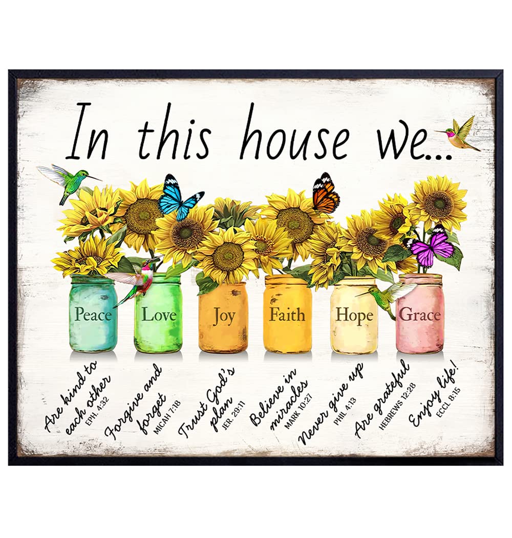 Christian Family Wall Art &amp; Decor - Religious Wall Decor - Rustic God spiritual Scripture Sunflowers Christianity Home Decor - The Bible Verse Wall Decor- Inspirational Christian Gifts for Women Woman