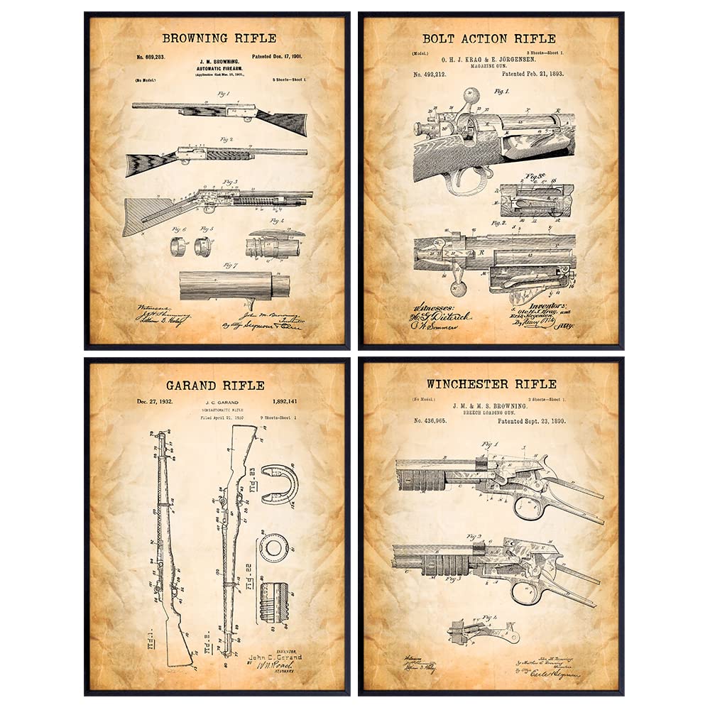 Antique Rifles Patent Art Prints - Vintage Wall Art Poster Set - Chic Home Decor for Den, Man Cave, Office - Great Gift for Men, Gun, Shotgun, Firearms, Second Amendment, NRA - 8x10 Photo - Unframed