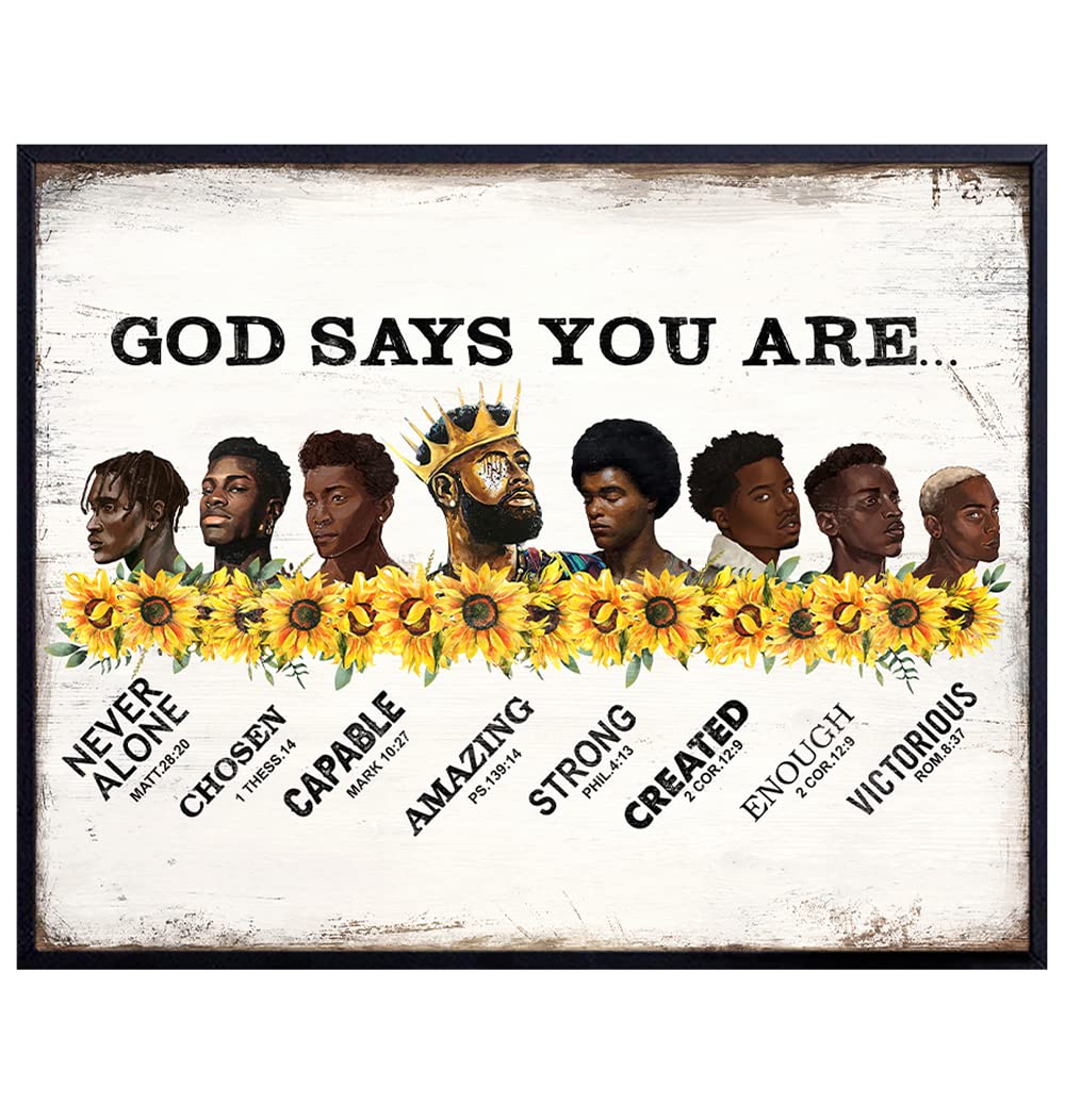Afro Black Art for African Americans Man Boy - Religious Wall Decor - Christian Wall Art - masculine Scripture Home Decor - Inspirational Wall Decor - The Bible Verse Wall Art - Mens Bedroom UNFRAMED