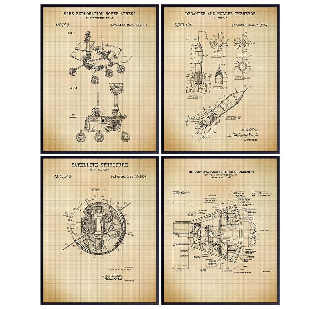 Space Exploration Patent Print Art LARGE 11x14 - Chic Wall Decor for Men, Kids Room, Office, Den, and Man cave - Great Gift for Science Fans - Vintage Poster Set for Men - Wall Art Decor for Men