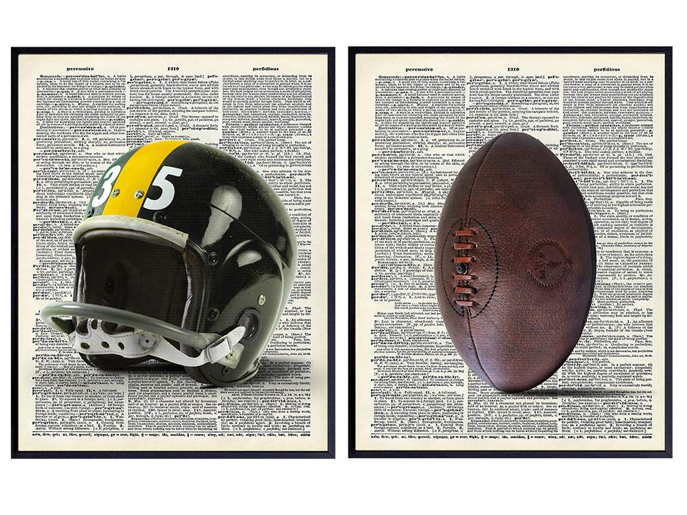 Football Poster - Dictionary Art Set, Home Decor - Upcycled Vintage Wall Art Prints - Rustic Art for Den, Sports Bar, Game or Kids Room - Gift for Boys, Teens, Men, Man, Husband, Him, Athletes - 8x10