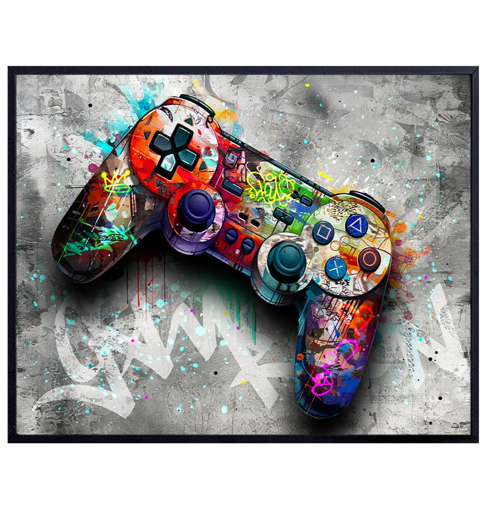 Video game Gaming Room Decor - Man cave, Rec Room, Gamer Room Decor, Game Room Decor - Graffiti Wall Art - Wall Decor for Men, Boys Bedroom Decor - Cool masculine playroom Wall Decor - Posters for Men
