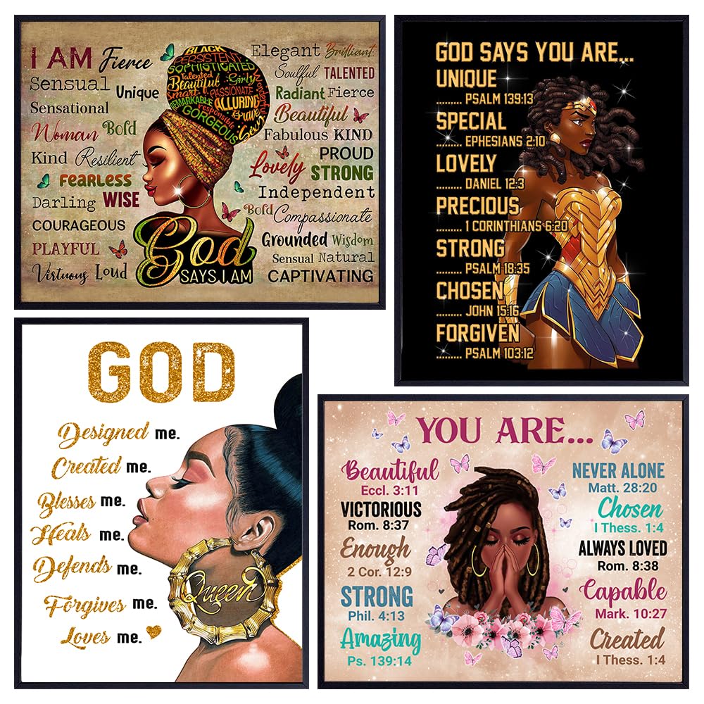 African Americans Wall Decor for Women - I Am positive Affirmations Bible Verse God Quotes Wall Decor - gallery Wall Decor - Christian Wall Art &amp; Decor - Black Girl Black women religious Wall Decor