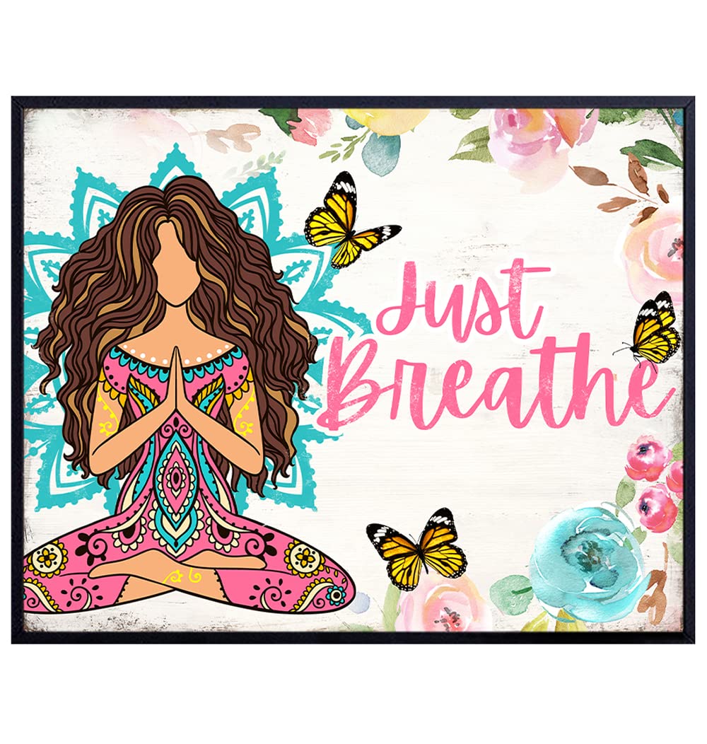 Just Breathe Wall Art - Boho-chic Wall Art for Women - Hippie Zen Wall Art - Positive Spiritual Inspirational New Age Gift - Spa Decor - Shabby chic Namaste Yoga Wall Art Picture Print UNFRAMED 8x10