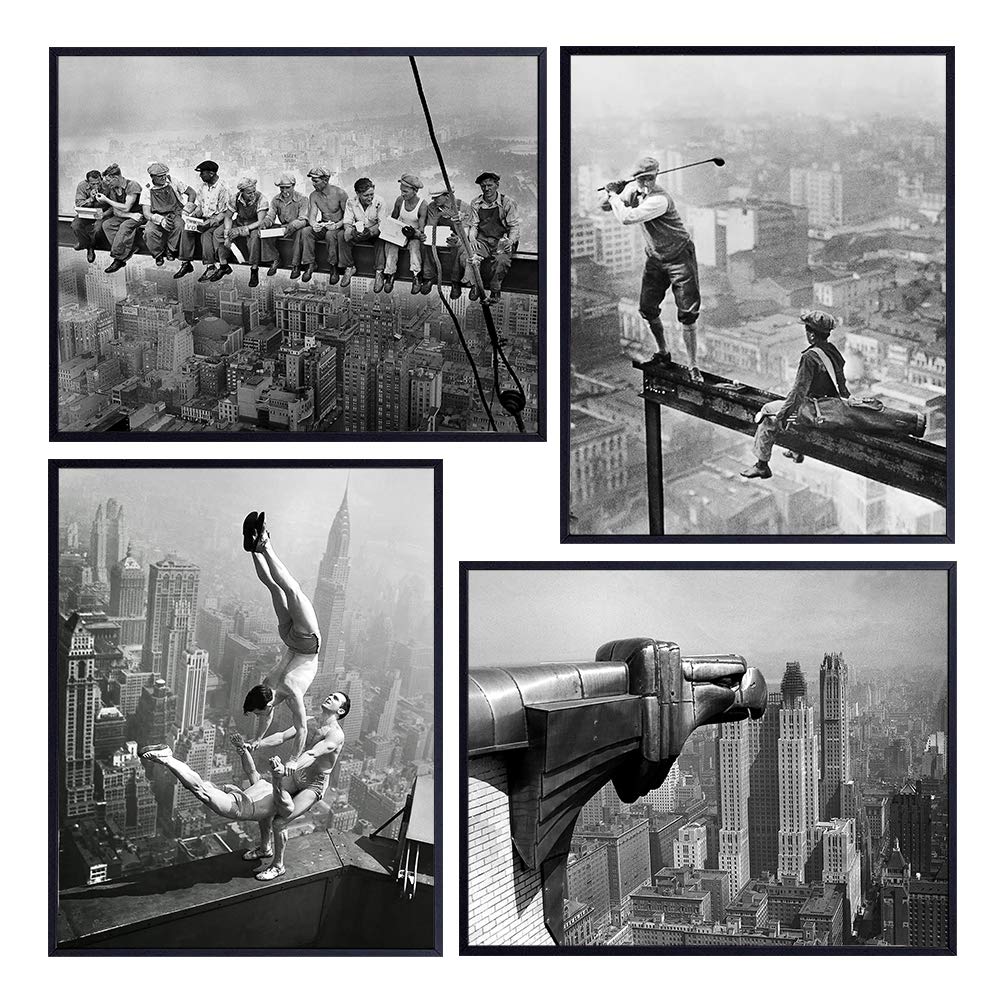 New York City Photos Set - Vintage NYC Skyline Wall Art Decor Photographs - 8x10 Poster Picture Prints - Gift for New Yorker, NY, Big Apple, Manhattan, Chrysler Building, Golf, Construction Fans