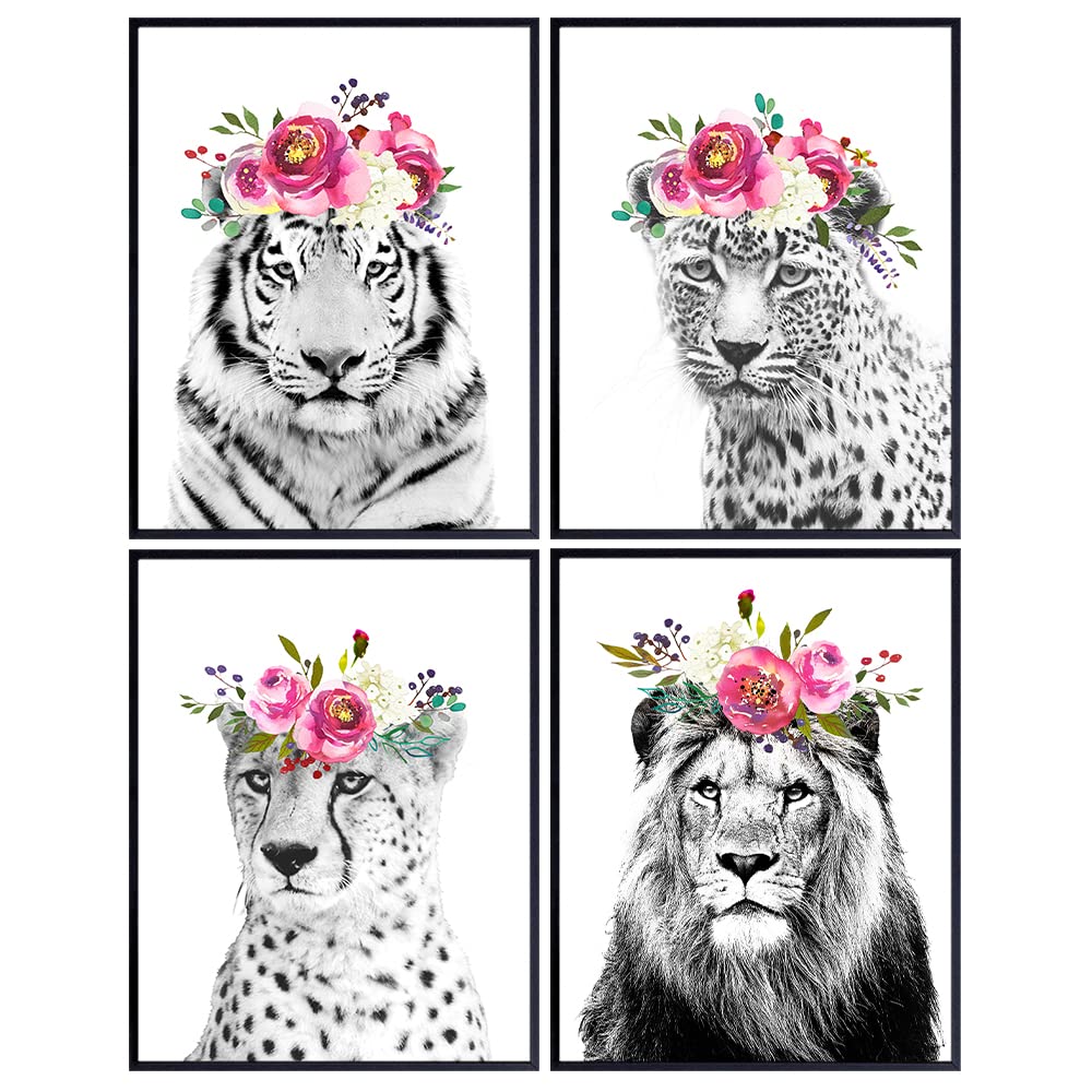 Big cat Wall Art &amp; Decor - Jungle Wall Decor - Lion Wall Decor - Cheetah Leopard Tiger Poster Set - Kids Boys Bedroom Little Girls Room Nursery Toddler Wall Art - Safari Decor - Baby shower Gift