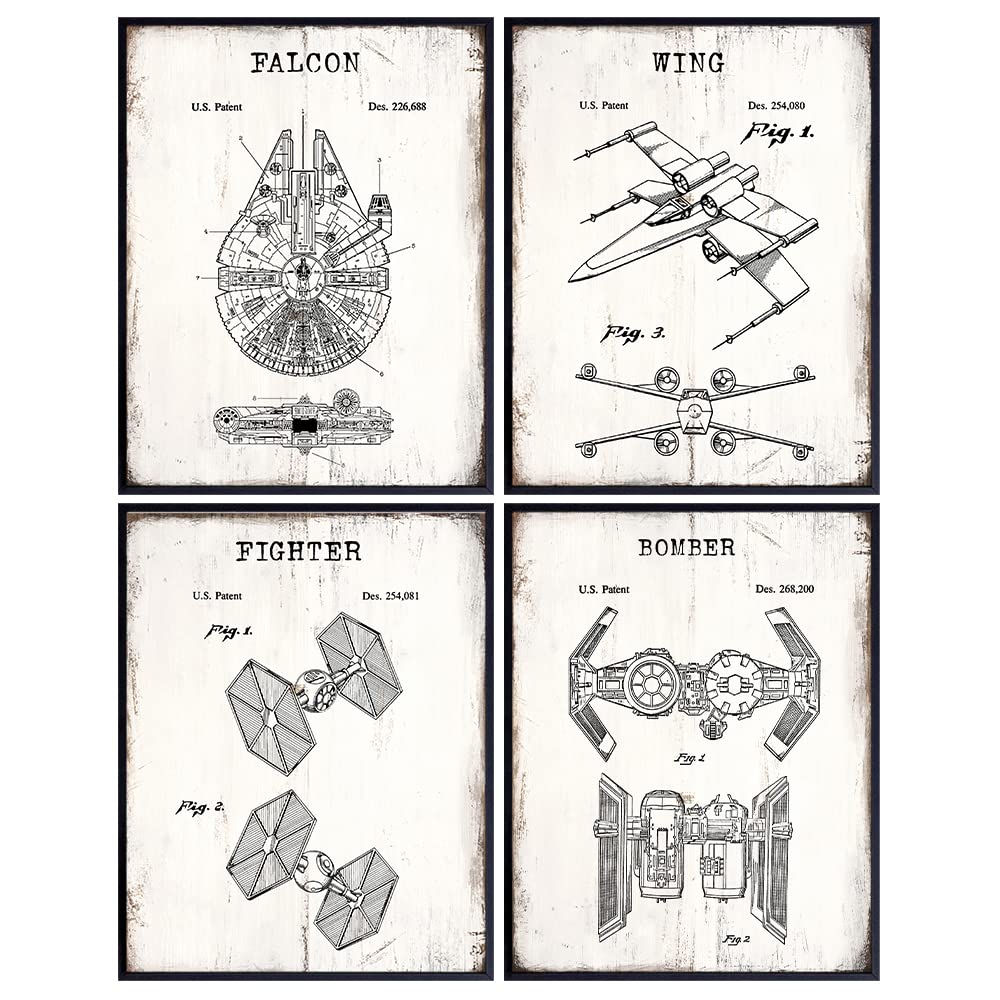 Original Patent Prints Poster Set - Wall Art for Boys Bedroom, Kids Room, Home, Apartment - Rustic Vintage Decor Sign Plaque Pictures - Gift for Men, Guys, Women, Teens - 8x10 Unframed