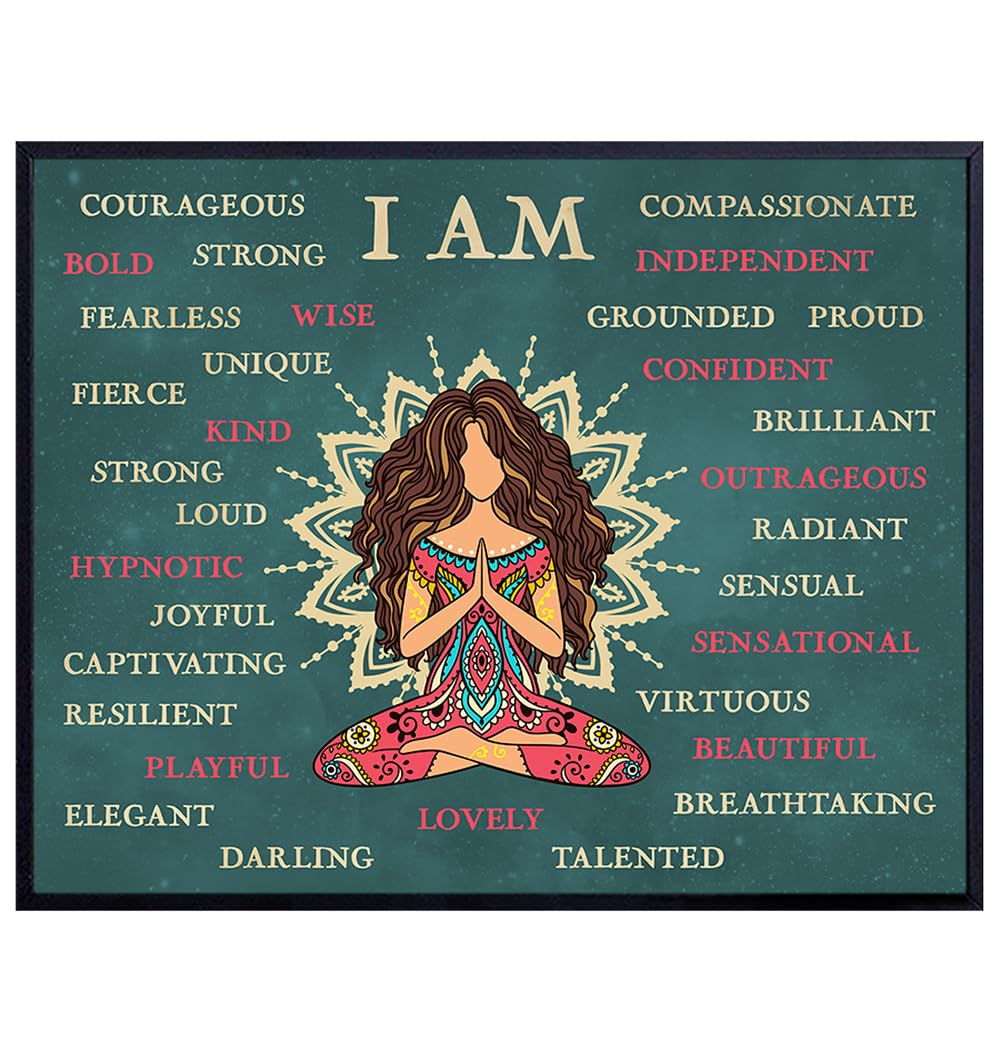 Empowered Womens Wall Art For Women LARGE 11x14 - Inspirational Wall Decor - positive affirmation - Motivational poster for Personal Growth - I Am Enough Quotes - Yoga Wall Art for Courage - Unframed
