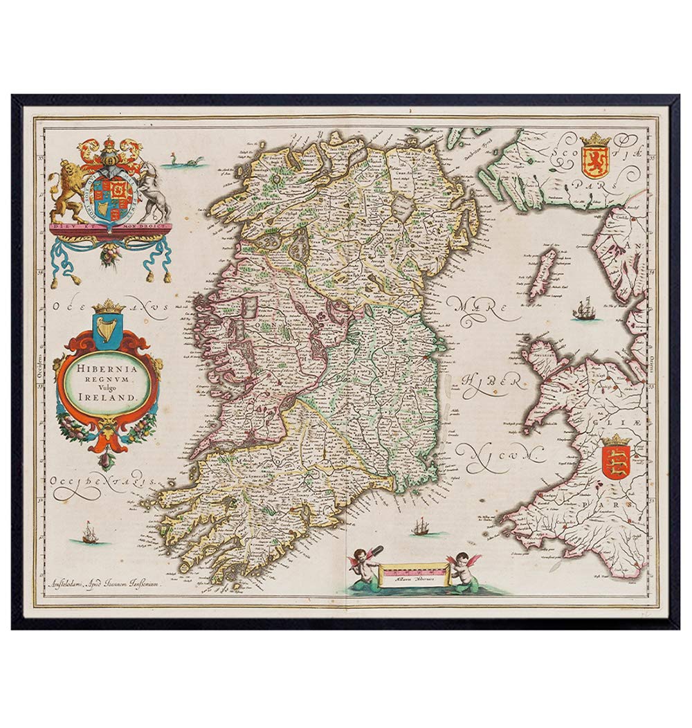 Map of Ireland - Irish Wall Art - Vintage Antique Style - Irish Home Decor - Irish Gifts - Retro Celtic Wall Decor Poster Print - Irish Wall Decor