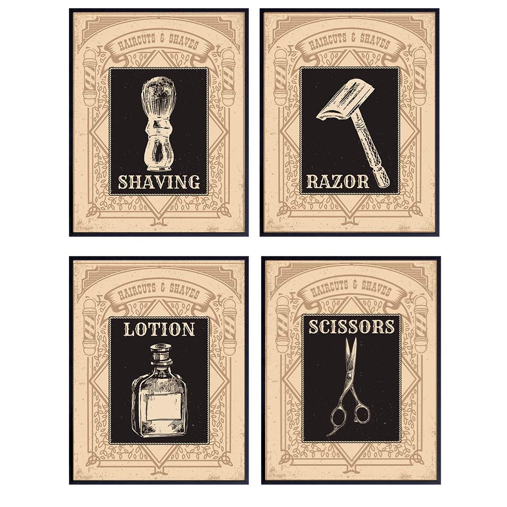 Vintage Barber Shop Wall Decor for Bathroom, Bath or Salon - 8x10 Retro Poster Print Set - Home Wall Art, Room Decoration - Unframed Barbershop Pictures - Gift for Hairstylist, Hair Stylist