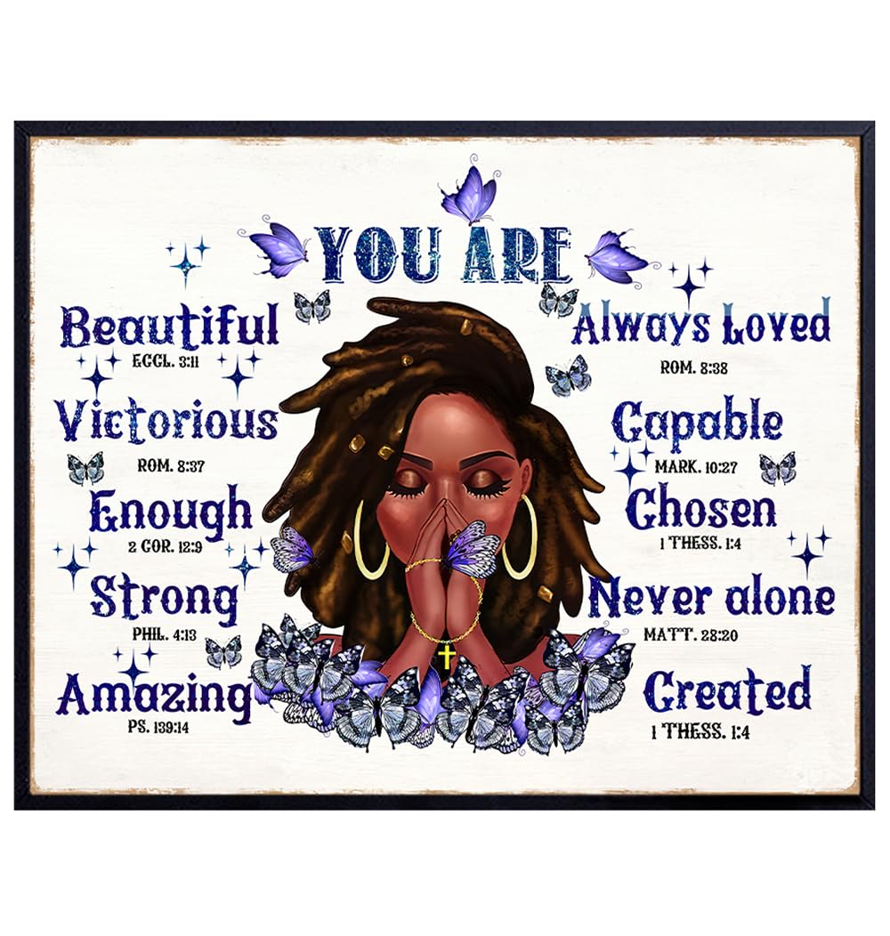 Black women Christian Wall Art - Purple Wall Decor - You Are - African Americans Wall Art - Black Art - spiritual Religion Inspiration Gift - Bible Verse Wall Art Motivation Poster - Black Girl Magic