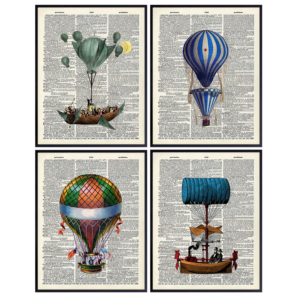 Gothic Steampunk Decor - Blimp - Airship - Dirigible - Hot Air Balloon Decorations - Goth Wall Art - Victorian Living Room Wall Decor - 8x10 Poster Print Set