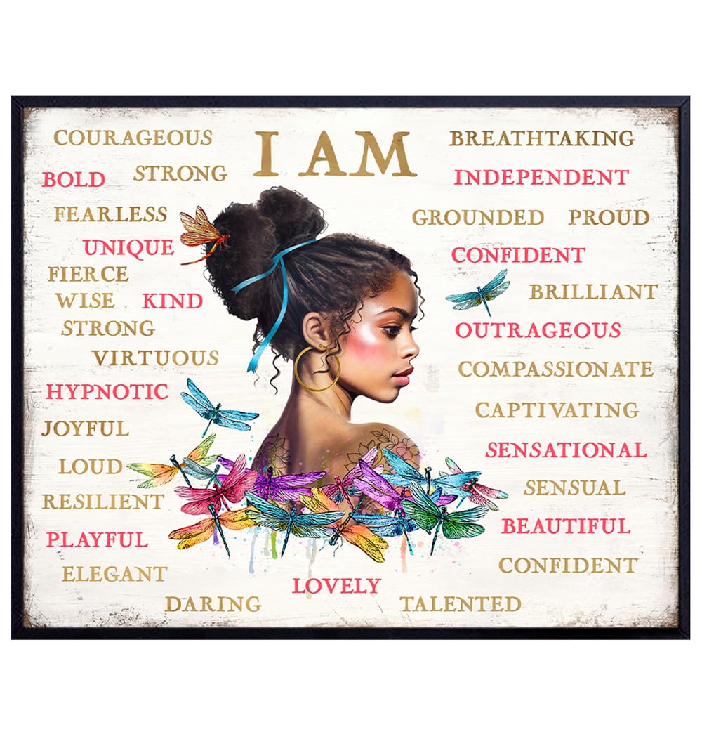I Am Wall Decor for Women - Inspirational Quotes Wall Art for Black Women - positive Affirmations - Motivational poster for Black Girls, African Americans - Encouraging inspiring positive Quotes